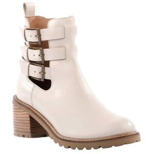 Seychelles Give It a Whirl Ankle Boot in Off White Leather Three Buckle size 6